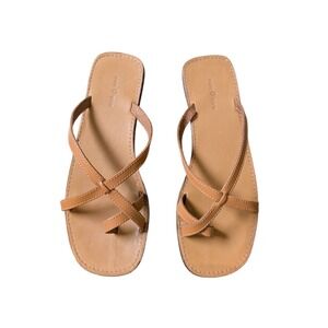 Ese O ese Mediterranean Summer Tan Toe-Loop Crisscross Leather Sandals